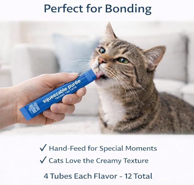 Lickable Cat Treats Squeezable Salmon Puree Tubes (12 x 0.5oz) | Grain Free Creamy Wet Treats for Picky Eaters Kittens Adults High Protein Omega Rich Food Topper Bonding Snack