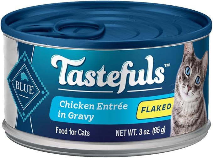 Blue Buffalo Tastefuls Natural Flaked Wet Cat Food,Chicken Entrée in Gravy 3-oz cans,(Pack of 48)