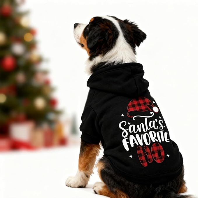 EXPAWLORER Dog Christmas Hoodie - Dog Christmas Sweater Xmas Sweatshirt with Santa Hat Print, Warm Fleece Lined Holiday Pet Outfit with Leash Hole, Cozy Soft Pet Clothes Coat for Medium Dogs, M