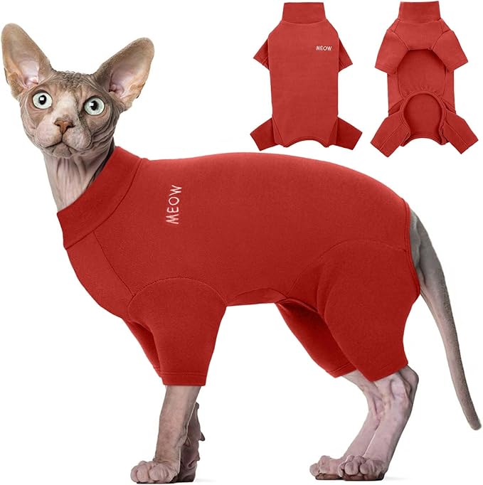 ROZKITCH Cat Sweaters for Cats, Breathable Soft Cat Jumpers for Cats Only, Cat Coat with Four Legs, Warm Sweater T-Shirt Pajamas Jumpsuit Vest Cornish Rex Devon Rex Peterbald Red L
