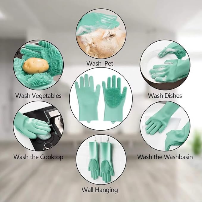 PETLUXE, Pet Grooming Gloves for Dogs & Cats, Silicone Deshedding Brush, Gentle Fur Remover, Bathing & Massage Gloves. 3 Colors Variation (Green)