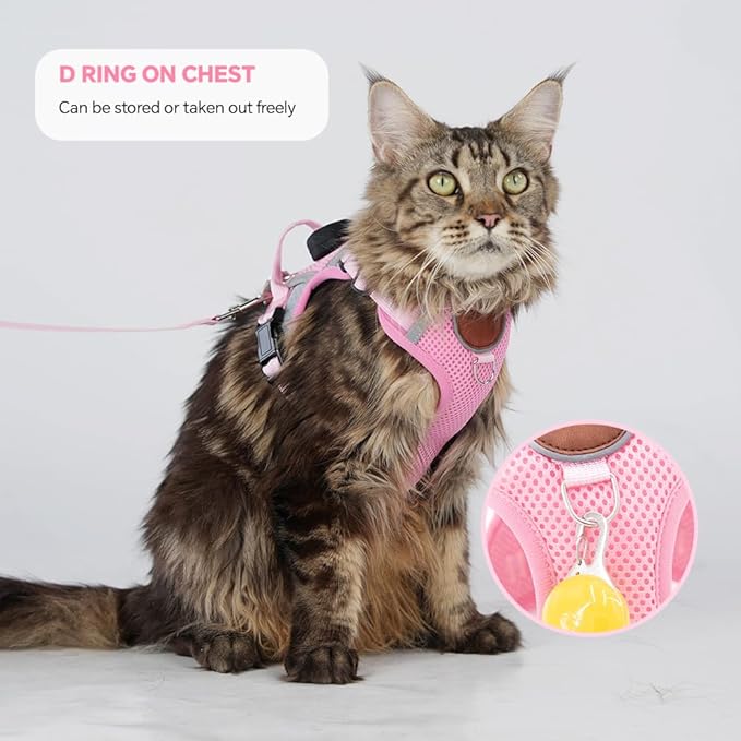 Cat Harness and Leash Set with AirTag Holder: Upgraded Escape Proof Vest with Lead for Small Dog Puppy Large Cat Walking，Soft Breathable Mesh Coat with Reflective Strip (Pink, S)