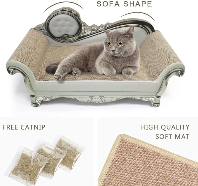 SONGWAY Cat Scratcher Sofa Bed - Corrugated Cardboard Scratching Pad, Luxury Cat Lounge Bed, Furniture Protecter with Textured Scratcher Mat