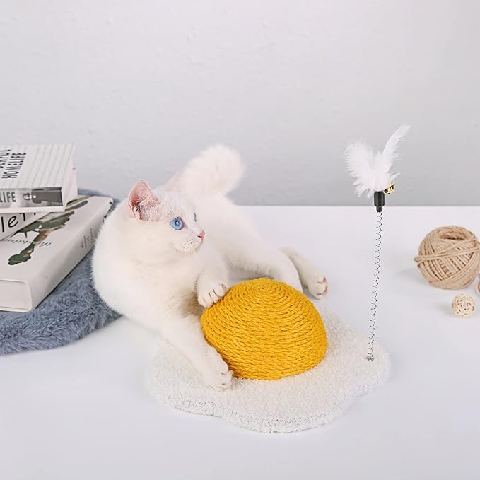 Cat Scratch Posts Round Cat Scratcher Poached Egg Wear-Resistant Round Claw Ball Scratching Board for Cats with Funny Cat Dtick Scratching Posts for Indoor Cats Scratching Pads for Indoor