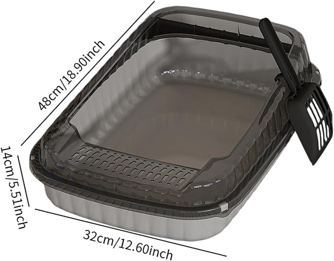 Semi-Closed Cat Litter Box with Heightened Design, Portable Splashproof Pet Toilet Tray for Indoor Cats and Small Pets- Grey