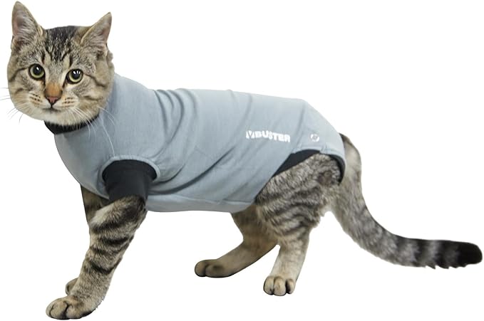 Kruuse Buster EasyGo Recovery Suit for Cats – Black/Grey (3X Small, 11.5") – Soft, Breathable Post-Surgery Bodysuit for Wound Care, Hot Spots & Incontinence – Comfortable Protection for Cats