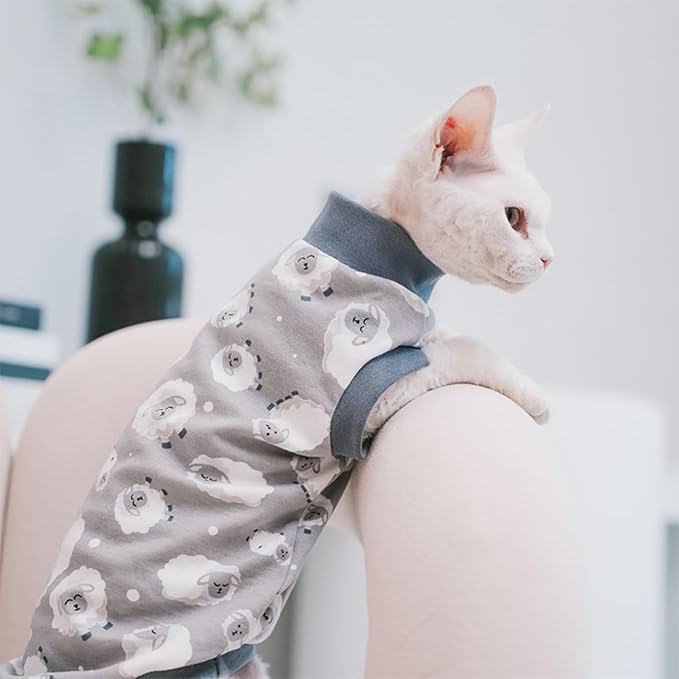 Sphynx Hairless Cat Summer Cotton T-Shirts Cat Vest Pet Clothes, Round Collar Vest Kitten Shirts Sleeveless, Cats & Small Dogs Apparel (Sheep, XL (9-13 lbs))
