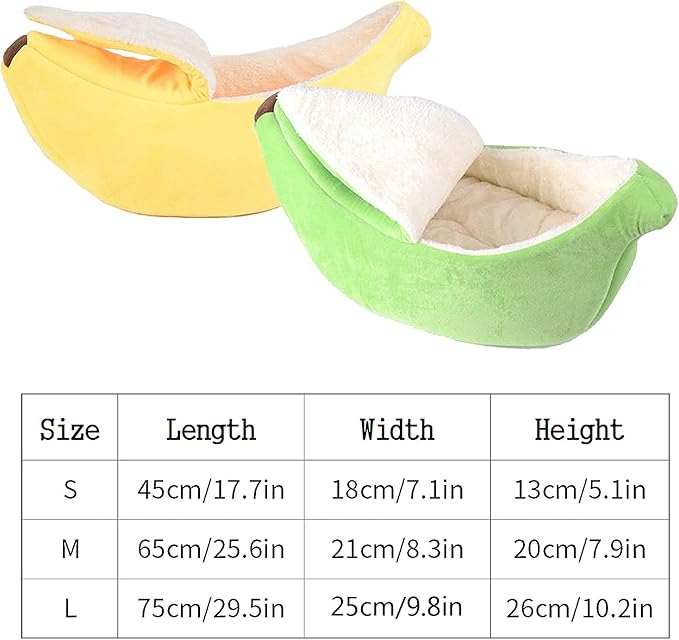 DULRLLY Banana Cat Bed,Creative Banana Shape Cat Bed for Indoor Cats Cute Cat Bed with Removable Pad Soft Plush Self Warming Cat Sleeping Bed for Winter Dogs and Cats Warm House Bed(S)