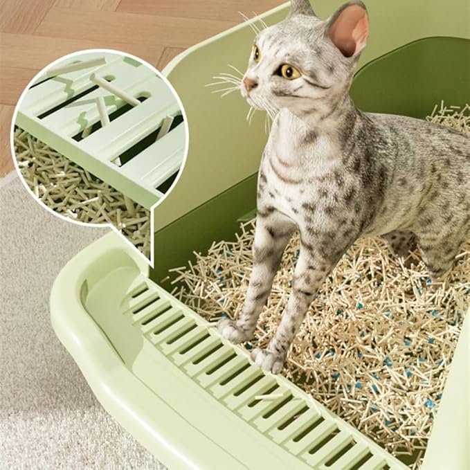 Pet Supplies, Leakproof Open Cat Litter Box with Scoop & High Walls, Easy Clean(Brown)