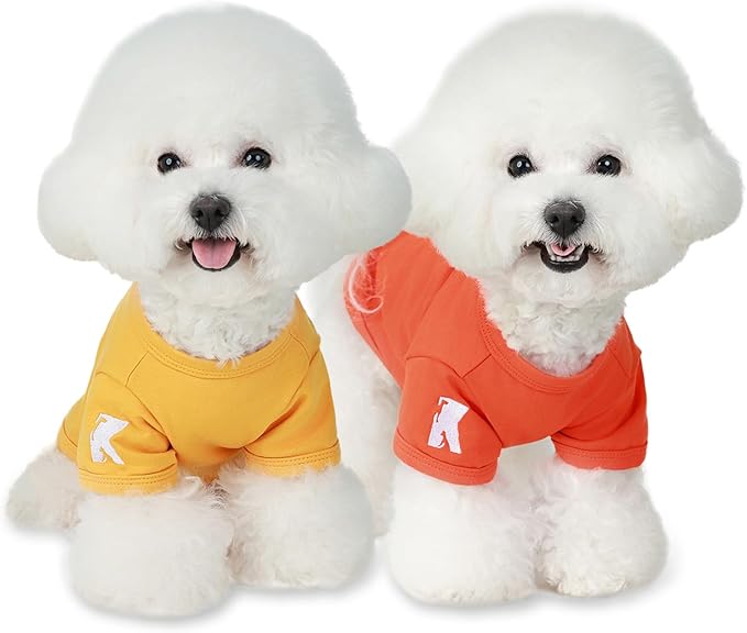 Koneseve Dog Shirts Breathable Cotton Dog Clothes Stretchy T-Shirt for Small Medium Large Dogs Cat Shirt Soft Puppy Outfit Kitten Apparel Pet Pullover Tee Blank Sweatshirt 2-Pack Yellow & Orange 5XL