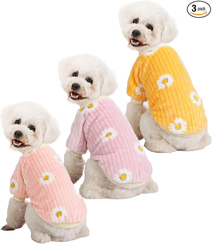Dog Sweater, Dog Sweaters for Small Dogs, 2, 3 Pack Warm Soft Pet Clothes for Puppy, Medium Large Cat, Dogs Girl or Boy, Dog Shirt for Winter Christmas (Pink+Purple+Yellow, XX-Small)