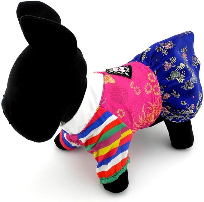 Ethnic Dog Costume Korean Traditional Knot Pendant Norigae Hanbok Embroidery Silk Pet Clothes Outfit Color Dress for Small Puppies Large Cat Apparel Birthday Party Festival Celebration Girl M