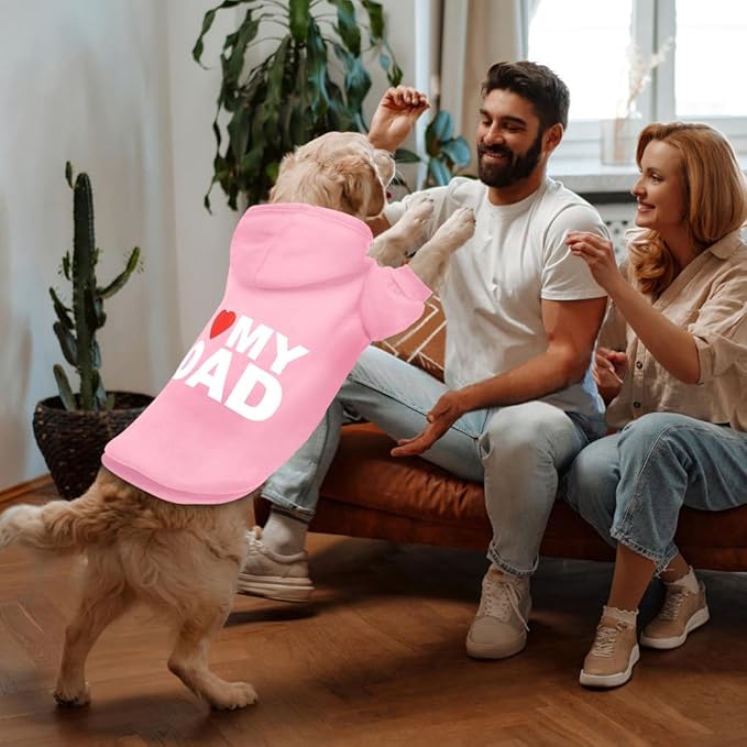 Dog Sweater Dog Hoodie Cold Weather Coat Hooded Sweatshirt for Puppies,Cats, Small Medium Large Dogs (Pink(I Love My Dad), Large/X-Large)