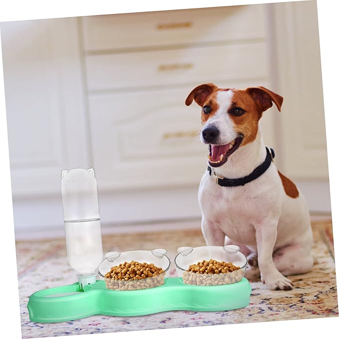 Toddmomy 3-in-1 PET Bowls for Cats and Dogs Multifunctional Feeding and Water Bowls with Automatic Water Bottle Plastic PET Dishes