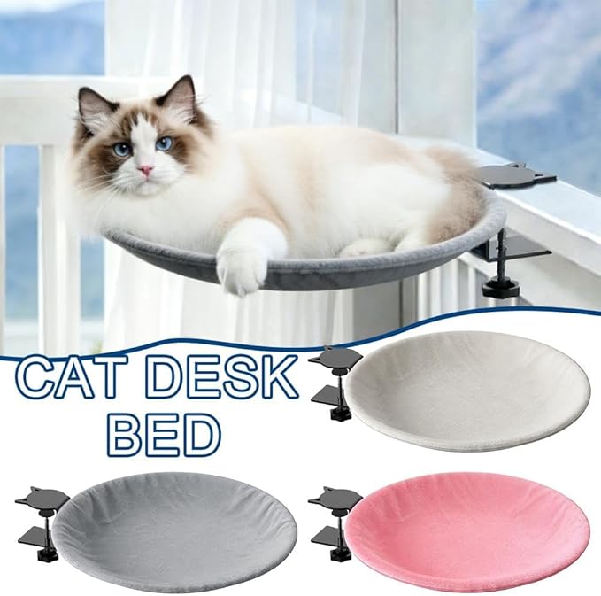 Adjustable Cat Desk Bed,Cats Hammock with Steel Clamp,Removable Faux Rabbit Plush Cover,Modern Indoor Cat Nest Furniture,Washable Hanging Cats Bed for Office Desks and Game Tables (Pink1)
