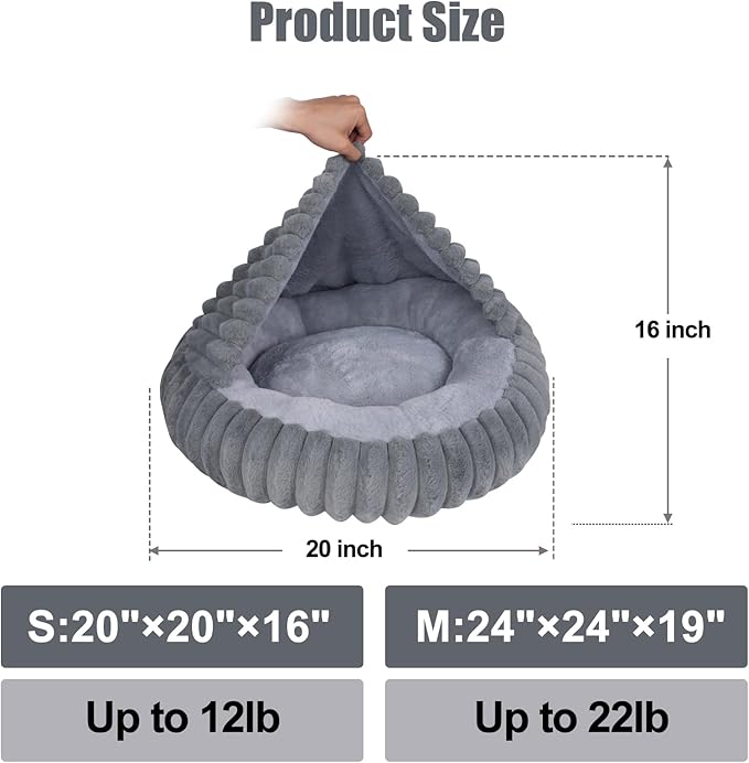 Cat Beds for Indoor Cats, 2 in 1 Cat Cave Bed Kitten Bed for Small Pets, Small Dog Bed with Cover, Pet Bed for Puppy and Kitten with Anti-Slip Bottom-Dark Gray-20 inches