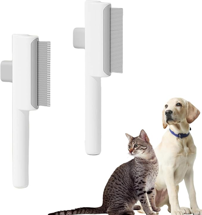 2 PCS Cat Brush, Self-Cleaning Dog Brush, Pet Grooming Tool with Long and Short Teeth