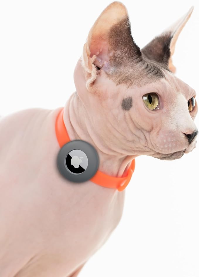 Airtag Silicone Cat Collar - Soft, Comfortable, and Lightweight Breakaway Collar with Air Tag GPS Tracker Holder for Outdoor Cats and Sensitive Skin Kittens by Nuvuq (6 ⅞" to 10 ¼", Orange)