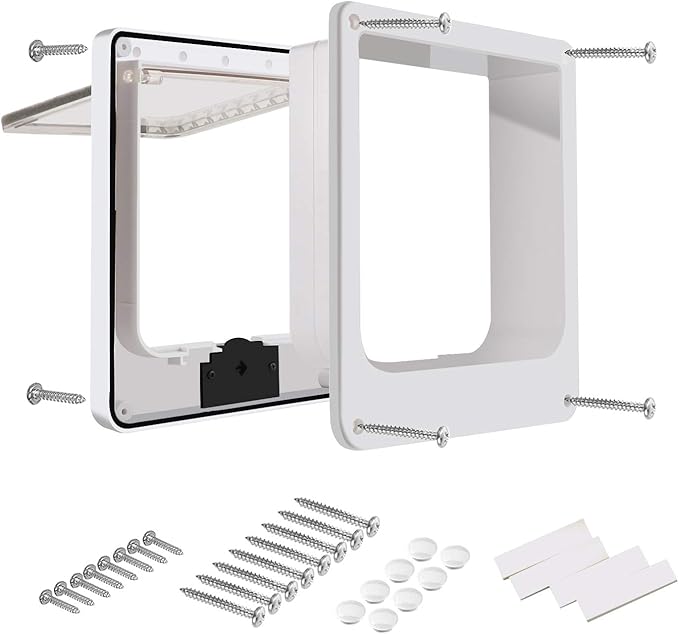 CEESC Extra Large Cat Door (Outer Size 11.6" x 9.8"), Rotary 4 Way Locking Cat Door for Interior Exterior Doors, Weatherproof Pet Door for Cat & Doggie with Circumference < 24.8",Upgraded Version