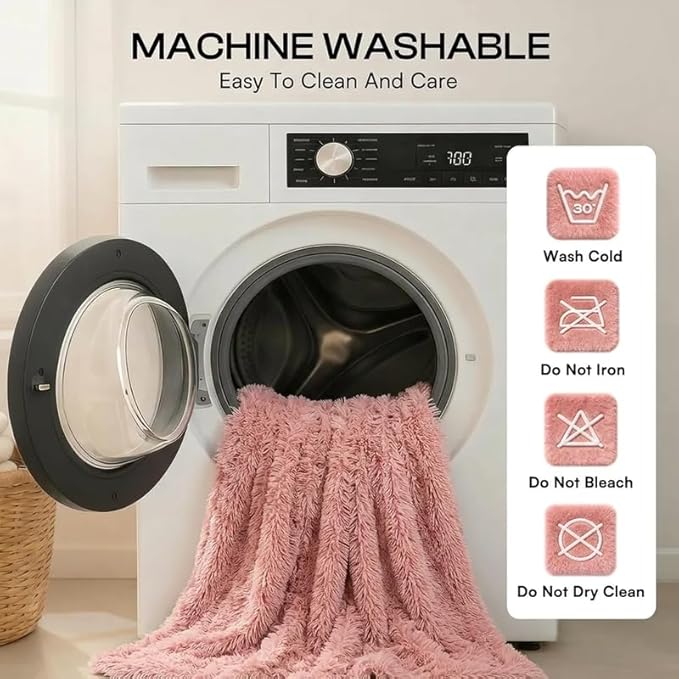 Pink Waterproof Calming Dog Blanket Reversible Faux Fur Sherpa Blankets for Couch Covers Fuzzy Pet Bed Cover Sofa Furnitures Protective(Pink,L-65x57in)