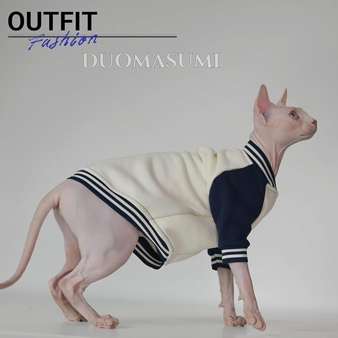 Fashion Warm Soft Thick Cat Winter Clothing, Soft Baseball Style Shirt for Sphynx, Devon, Cornish, Kitten, Hairless, Abyssinian, Small Cats (Blue, Small)