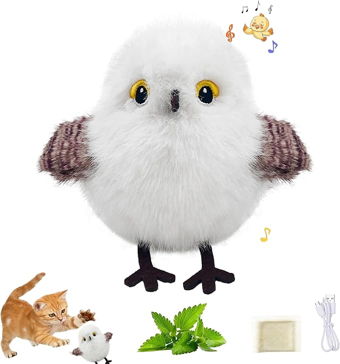 FUNNYDUCK Interactive Cat Toys for Indoor Cats, Flapping Bird Cat Toy with Chirping Sound, Touch Activated Flying Bird Cat Toy, Rechargeable Interactive Flappy Bird Cat Toys for Bored Indoor Cats