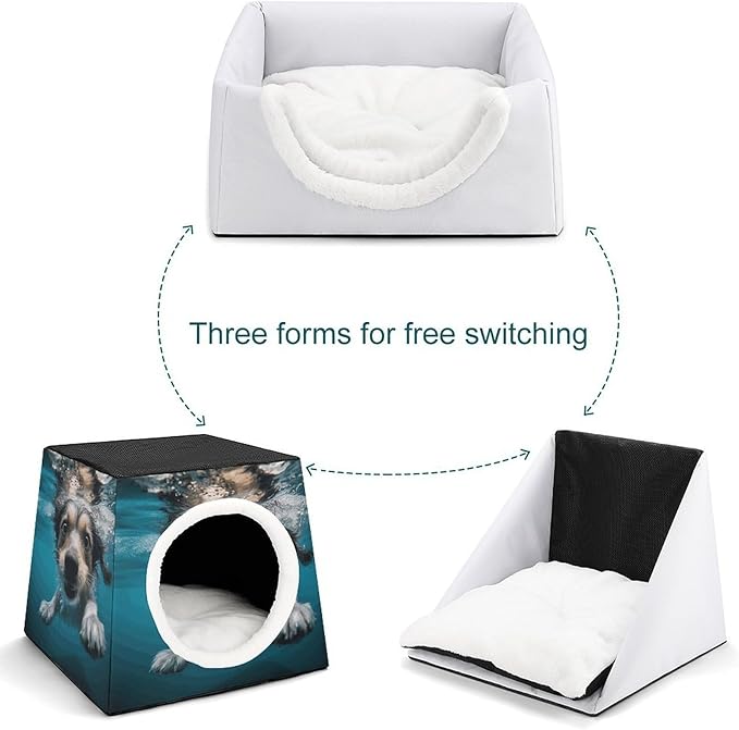 Cat Cave Cat Beds for Indoor Cats Underwater Dog Foldable Cat Hideaway with Washable Cushion and Non-Slip Base