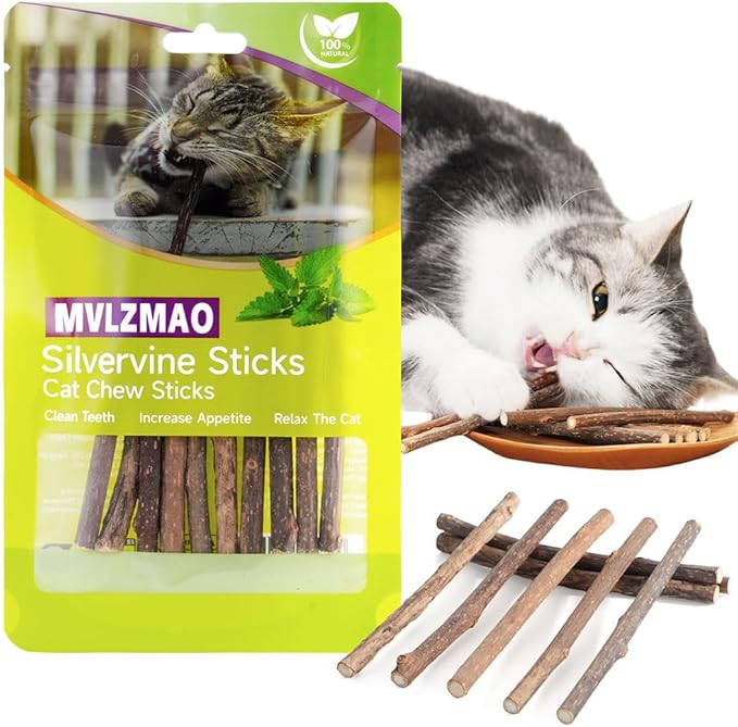 Silvervine Sticks for Cats Natural Catnip Kitten & Cat Chew Stick Toys Chew Sticks Teeth Molar Chewing Toys for Cat Kitty Gifts