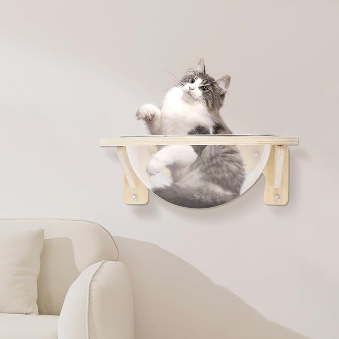 Wooden Cat Hammock, Clear Space Capsule Cat Bed, Wall-Mounted Kitten Walls Shelves Kitty Beds Small Pets Beds, Cats Toy Perch House for Sleeping, Playing, Climbing and Lounging