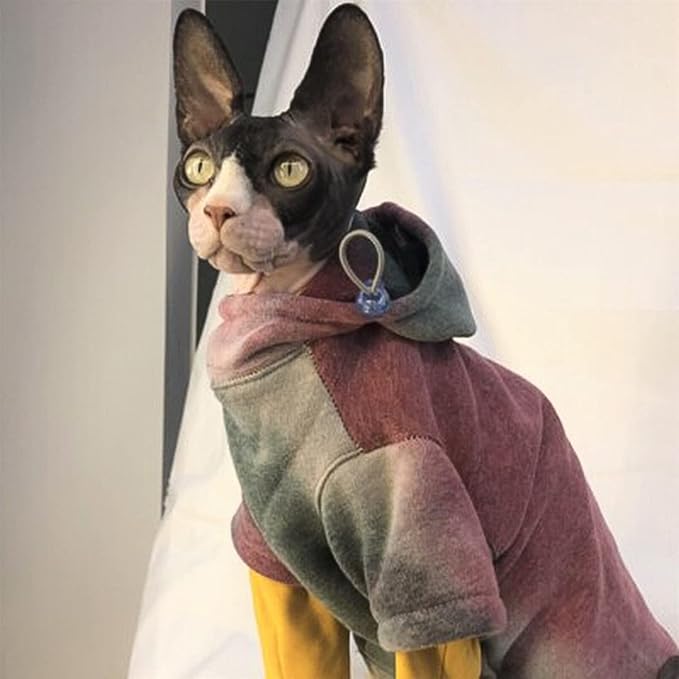 Sphynx Cat Clothes Hairless Cat Clothes Devon Rex Clothing Autumn Winter Fleece-Lined Warm Cats Jacket for Small Dog Cat Hoodie (S)