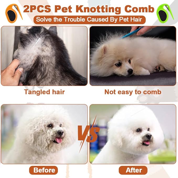 Self-Cleaning Grooming Brush, with 2 PCS Dematting Comb for Dog, Skin Friendly, Non-Slip Handle, Cat Brush for Long Haired Cats & Dogs, Pet Supplies Hair Remover Tool