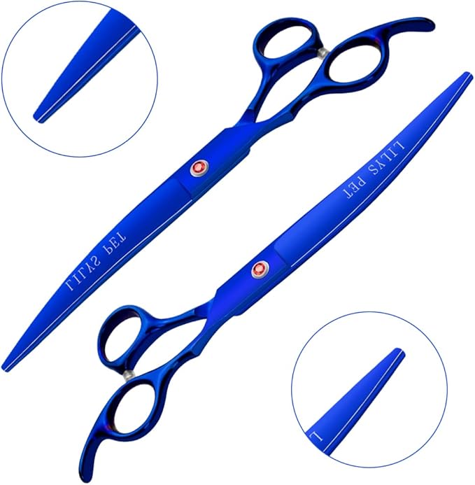 Professional PET DOG Grooming Coated Titanium scissors suit Cutting&Curved&Thinning shears (7.5 inches, Blue)…