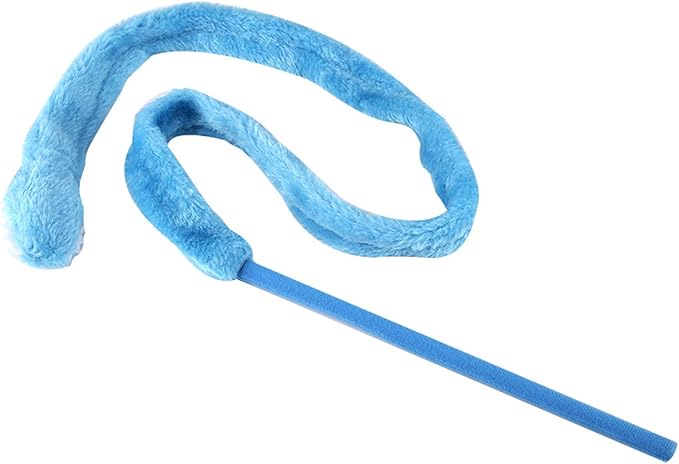 Cat Teaser Toy, Snake Shape Design with Silicone Material and 9.4 Inch Handle, Interactive Play Wand for Indoor Cats and Kittens, Green Pink Blue Color Options (Mixed Colors)