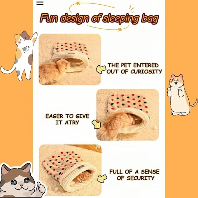 Winter Warming Cat Sleeping Bag，Soft Plush Sleeping Bag for Indoor Cats，Cozy Pet Nest for Cats and Dogs, Portable Calming Pet Nests，Cat Cave Bed Self Warming (Dot, Large（22.5 * 18.8 in）)