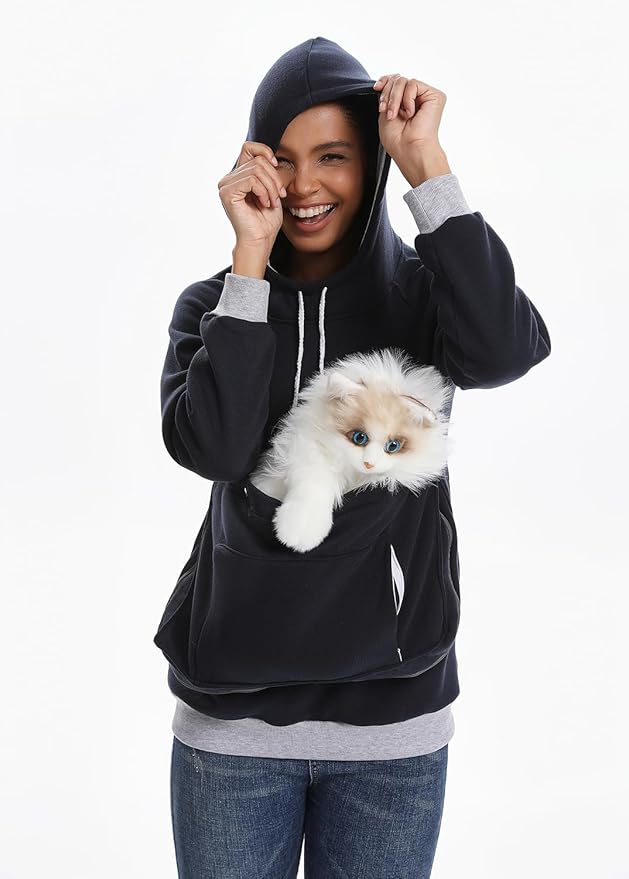 Unisex Cat Pouch Hoodie Long Sleeve Kitten Puppy Holder Hoodies Front Large Pouch Pet Carrier Sweatshirt