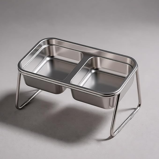 Elevated Cats Bowls Feeders Rustless Steel Bowl Stand with Weighted Base Feeding & Watering Pet Supply