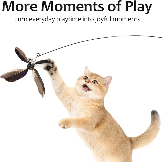 Cat Wand Toys Interactive for Indoor Cats, 4PC 4-Blade Feather Propeller Refills, 1PC Cat Wand (Classic Mocha Brown)