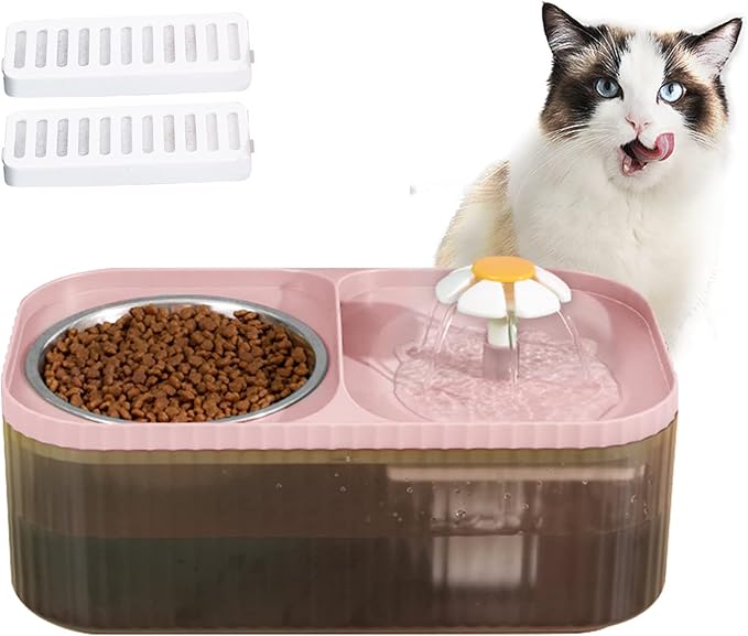 Cat Fountain Water Bowl Stainless Steel, 101oz/3L Automatic Pet Water Fountain, Dog Water Dispenser Cat Feeding Watering Supplies with 2 Filters for Cats, Dogs, Pets Pink