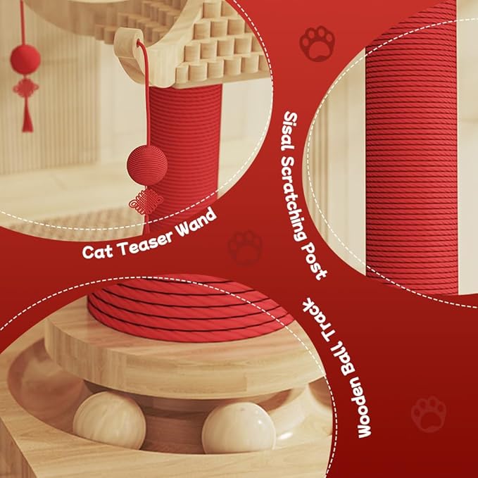 Premium Natural Hemp Double Pagoda Cat Scratcher, Durable Scratching Post for Indoor Cats, Stable Climbing Pole, Furniture Protector, Cat and Kitten Play Tower and Activity Center