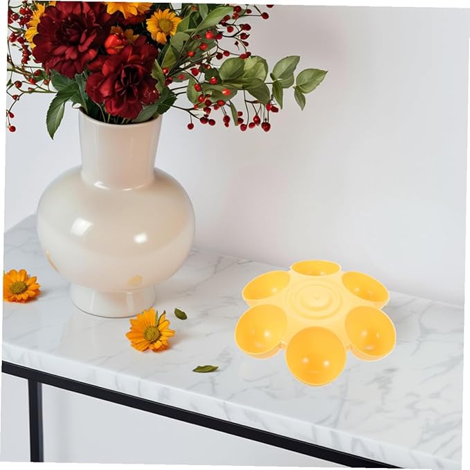 Cabilock 2pcs Flower-Shaped Pet Food Bowls with 6-Petal Multi-Slot Design, Non-Skid Portable Cat and Dog Feeding Dishes for Multi-pet Feeding and Watering, Yellow