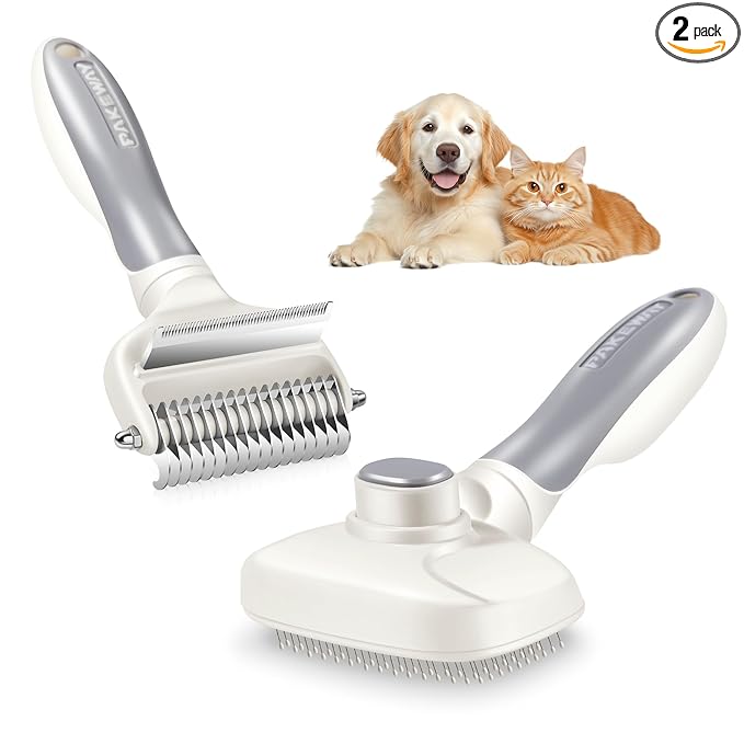 Potaroma 3 in 1 Dog Cat Grooming Brush, Double-Sided Deshedding - Dematting Undercoat Rake and Pin Brush for Long and Short Haired Dogs Cats, Shedding Comb Pet Hair Deshedder, Grey White