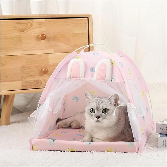 SBTRKT Pet Tent Bed Cats House Supplies Products Accessories Warm Cushions Furniture Sofa Basket Beds Winter Clamshell Kitten Tents Cat (Color : Rabbit, Size : L 50x50cm)