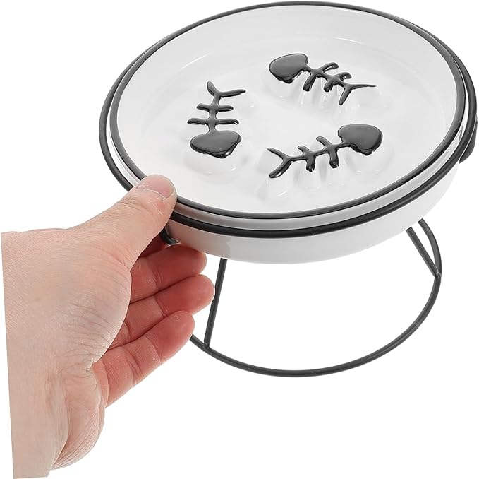 Abaodam Raised Cat Bowl Food Feeding Station Slow Eating Ceramic Cat Dish with Elevated Stand Pet Feeder for Small and Kittens