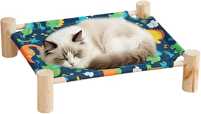 Raised Cat Bed - Wooden Dog Elevated Indoor Outdoor Bed, Cat and Dog Hammock Cot, Removable Sleeping Furniture for Home Living Room Apartment Dorm Outdoor Patio Balcony Porch Corner