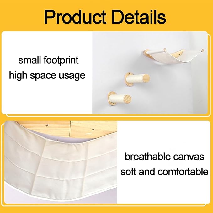 Cat Wall Furniture, Cat Wall Steps with Hemp Rope Covered, Cat Wall Stairs, Wall Mounted Cat Hammock, Cat Shelves for Sleeping, Climbing and Lounging (Color : Space Capsule)