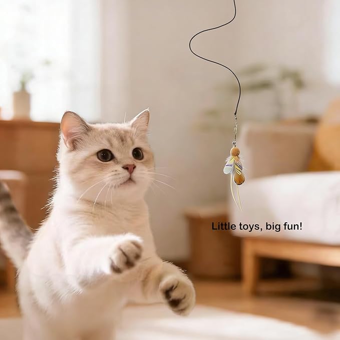 IUHKBH Cat Wand Toy, 3 Pack Feather Sticks with Bell Wooden Handle Interactive Teaser Toys for Indoor Cats Kittens Boredom Relief Exercise
