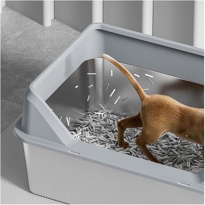 Pet Supplies, Stainless Steel Cat Litter Box for Kittens & Rabbits, Easy Clean Metal Pan(Black)