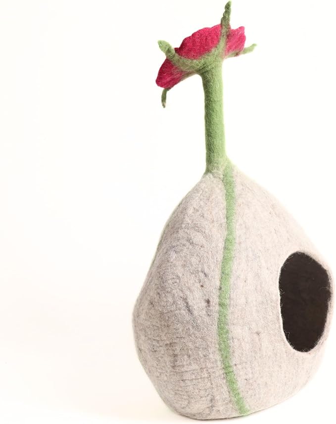 Top Flower Design Felt Cat Cave- Handmade Wool Cat Bed- Premium Pet Furniture