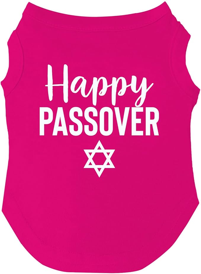 Happy Passover Dog Tee Shirt | Sleeveless | Sizes for Puppies, Toys and Large Breeds (Hot Pink, 6X-Large 76)