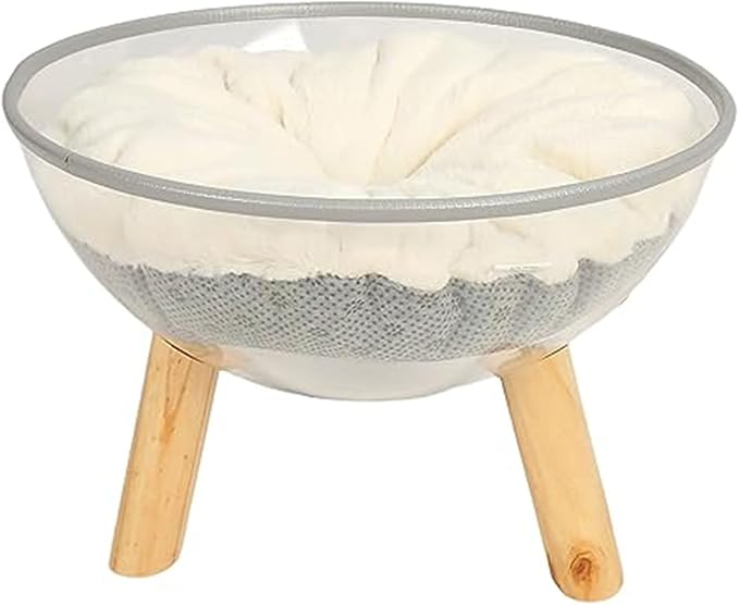Cat House Space Capsule, Cat Beds for Indoor Cats, No Deformation Pet Bed,Clear Space Capsule Cat Bed with Cushion Transparent Capsule Indoor Cat House Clear Cat Bed Bowl Nest with Wood Legs.